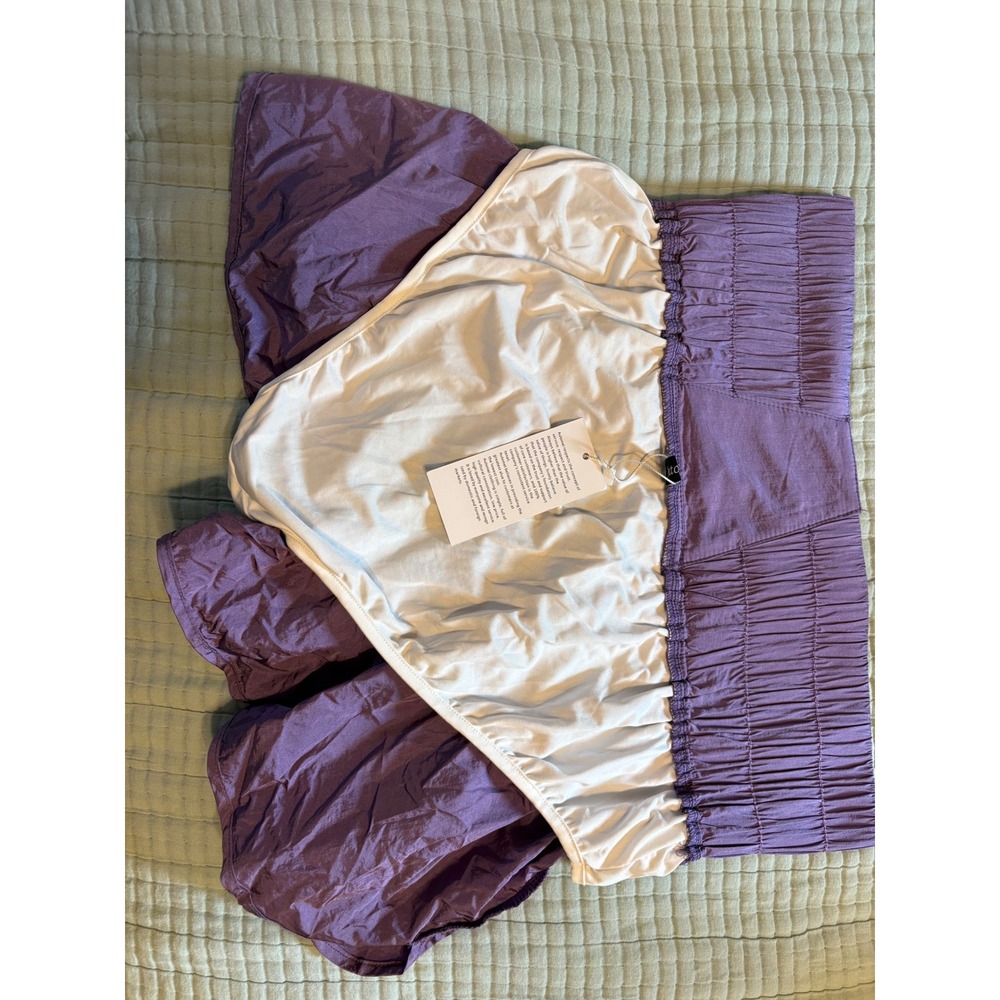 Automet Womens Purple Running Shorts Smocked High Waist Athletic Gym Liner L - Picture 4 of 7